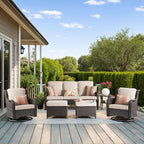 HOOOWOOO Patio Furniture Set,6 Piece Outdoor Furniture Set with Swivel Chairs,Wicker Patio Conversation Couch Chairs Ottoman Set,Beige