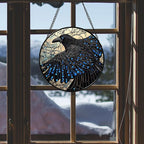 Stained Glass Window Hanging - Black Crow Big Wings Suncatcher for Doors Garden Patio Bird Sun Catchers Decor Christmas Mother's Day Birthday Gifts for Women Men Mom Nana Friend 6.3 in