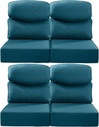 Luxury 22x24/22x25 6-Inch Smile Patio Dining Chair Cushions Set of 4 - Heavy Duty Water Slashproof Outdoor Seat Cushion for Outside Furniture Glider Loveseat L-Shape Sofa - Peacock Blue