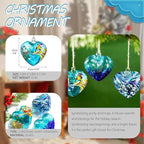 Set of 3 Handmade Glass Heart Ornaments 3.9 Inch Blue Friendship Heart Decor for Garden Home Centerpiece