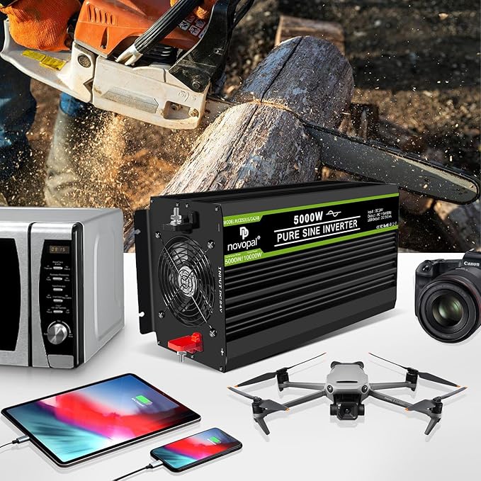 NOVOPAL 5000 Watt Pure Sine Wave Power Inverter DC 24V to AC 110V 120V Rv Inverters with 1 USB Port-16 feet Remote Control, LCD Display for Truck, Hurricane, Home