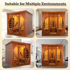 Infrared 2 Person Sauna with Recliner, Red Cedar Luxury Indoor Home Spa with 9 Heating Panels, 3400W, Oxygen Bar, Control Panel, Bluetooth Speaker, Full Spectrum Wood Dry Heat Sauna, 220V