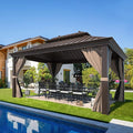 YOLENY 12'x16' Hardtop Gazebo with Galvanized Steel Double Roof, Pergolas Aluminum Frame, Netting and Curtains Included, Metal Outdoor Gazebos for Garden, Patios, Lawns, Parties