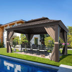 YOLENY 12'x16' Hardtop Gazebo with Galvanized Steel Double Roof, Pergolas Aluminum Frame, Netting and Curtains Included, Metal Outdoor Gazebos for Garden, Patios, Lawns, Parties