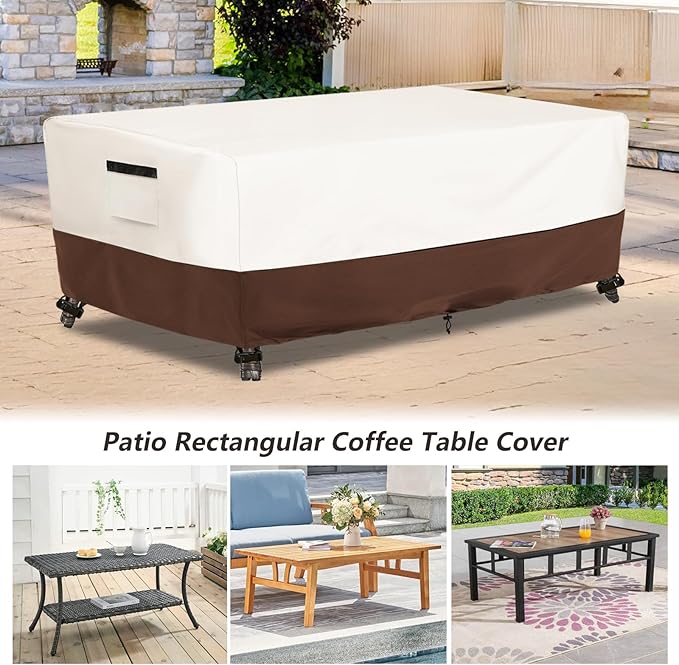 Outdoor Patio Coffee Table Cover, Waterproof Rectangular Patio Side Table Cover,Patio Furniture Covers,42 x 26 x 16 inch,Beige & Brown