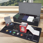 AFIING Mtg Deck Box Holds 5 Display Card Deck Boxes with Mtg Playmat & Dice Box,10 Dividers,1Card supporter, Trading Card Storage Box for Magic Yugioh Sports Cards (Black &Grey)