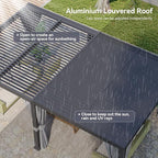 Aoxun Louvered Pergola 12' x 20' Outdoor Aluminum Pergola with Adjustable Top for Decks, Gardens and Backyards, Gray