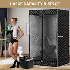 New UpgradeRed Light Collapsible Fridge Sauna Box for Relaxation,Detoxification,Portable Steam Sauna for Home with XL Steamer,16 Levels, 75”x 40”x40”，Double Doors，Larger Folding Chair, (Black)