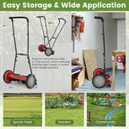 Goplus Manual Lawn Mower, 16 Inch 5-Blade Walk-Behind Cordless Grass Cutter with 7 Gallon Removable Grass Collect Bag, Adjustable Cutting Heights, Push Reel Lawn Mower for Yard, Garden
