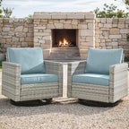 Outdoor Patio Swivel Rocker Chairs - Wicker Patio Swivel Rocking Chairs Set of 2 with Waterproof Wicker,Comfortable Cushions and Sturdy Metal Frame for Outside Porch Deck Backyard(Light Grey/Sky Blue)