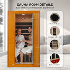 springspa Far Infrared Sauna for Home, Home Infrared Saunas up to 2 Person, Indoor Canadian Hemlock Wood Sauna Room with Near Zero Emf, 9 Chromo Therapy Lights, Bluetooth Speakers for Personal Spa