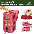Kingsyard Upgraded Rainproof Bird Feeder for Outdoor Hanging - Metal Feeding Port, Recycled Plastic Wild Bird Feeder with Metal Mesh Tray for Goldfinch Small Bird, Garden Yard Decoration, Red