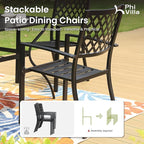 PHI VILLA 7-Piece Metal Patio Outdoor Table and Chairs Outdoor Dining Set - 60" Patio Table with Umbrella Hole and 6 Backyard Garden Chairs, Black