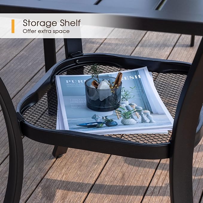 VICLLAX Outdoor Patio Round Dining Table, 28"x 28" Metal Slatted Round Tabletop with Storage Shelf for Deck Lawn Garden Backyard, Antique Grey