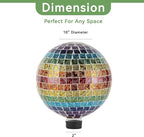 Lily's Home Colorful Mosaic Glass Gazing Ball, Designed with a Stunning Rainbow Holographic Mosaic Pattern to Bring Color to Any Home and Garden. 10 Inches Diameter