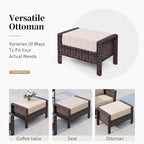 Patio Furniture Set with Swivel Chairs, High Back Wicker Rattan Furniture with 5.5" Thick Cushions, Fire Pit Table and Ottomans, All Weather Outdoor Conversation Set for Backyard Deck,9 Seats, Beige