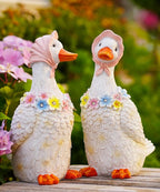 Nacome Solar Goose Outdoor Statues for Garden: Outside Decor with Glowing Flower Clearance for Porch Yard Art Lawn Ornaments Patio Balcony - Birthday Gifts for Women Mom Grandma(White)