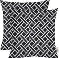 RSH Décor: Set of 2 Square Throw Pillows | Indoor/Outdoor All Weather Polyester Fabric | Decorative Accent Pillows for Patio Furniture | Reversible | 24" x 24" | Matte Black Geometric