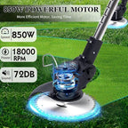 21V Electric Weed Wacker with Wheel, Cordless Weed Eater with 2 x Batteries & 1 Charger, 3 in 1 Grass String Trimmer/Brush Cutter/Edger, Stringless Lightweight Weed Trimmer for Garden, Yard and Lawn