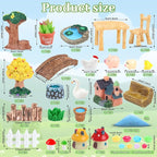 50 Pcs Fairy Garden Miniatures Accessories Bridge House Landscape Water Well Animal Fence Tree Sand Chair Table Pond Mushroom Lawn Ornament for DIY Craft Mini Garden Scenery Succulent Decor