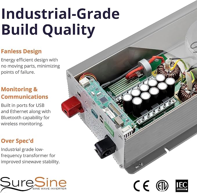 Morningstar SureSine 700W Pure Sine Wave Off-Grid Inverter - 12VDC, 120VAC, 60Hz, Type B AC Terminals (SI-700-12-120-60-B) - DC to AC Converter, Solar/Non-Solar Systems, Bluetooth Mobile Apps