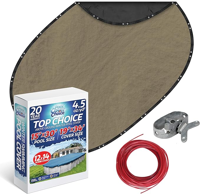 Winter Swimming Pool Cover for 15 ft x 30 ft Aboveground Oval Pool Size, Top Choice Series, Solid Material, Color - Desert Sand, Pool Cover Choice 601530-4CHOICE