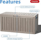 EasyUp 90 Gallon Outdoor Storage Box, Resin Waterproof UV-Resistant Deck Box, Reinforced Stability for Patio, Garden, and Poolside, Striped Gray