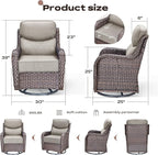 Rilyson 4 Piece Outdoor Patio Swivel Rocker Chairs, Waterproof Wicker, High Back, Deep Seating, Wide Armrest, Upgraded 6 inch Thick Cushions, Ideal for Deck Porch Backyard, Brown/Beige