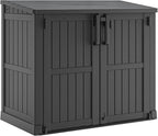 KAMABOKO Outdoor Storage Cabinet 36 Cu.Ft Outdoor Trash Can Storage Shed Waterproof Horizontal Storage Shed Outdoor Storage for Backyard, Patio, Poolside (Black)