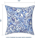 LVTXIII Set of 2 Patio Throw Pillows 16"x16" Fade Resistant Outdoor Throw Pillows with Inserts, Fluffy Decorative Garden Toss Pillow Cushions for Home Coach Sofa Use, Floral Bluish Violet