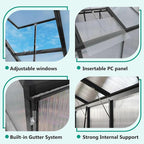 Greenhouse for Outdoors 8x12x7.8FT, Polycarbonate Greenhouse with Stronger Wind Protection and Roof Vent, Walk-in Large Aluminum Sunroom Winter Proof, Black