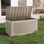 100 Gallon Waterproof Outdoor Storage Box,Resin Deck Box,Lockable Outside Storage Box Container for Patio Furniure,Garden,Pool Tools (100 Gallon,Grey pattern)