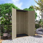 HOMSPARK Storage Shed Weather Resistance, Multi-Purpose Outdoor Storage Cabinet Waterproof, Outdoor Storage Cabinet for Garbage Cans, Lawnmower, Garden Accessories (Coffee, Tall shed-53 cu ft)