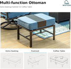 MFSTUDIO 5 Pieces Patio Conversation Sets,Outdoor Metal Furniture Sofas with 1 x 3-Seat Sofa, 2 x Rocking Chairs,2 x Ottoman,Wrought Iron Frame with Navy Cushion for Patio Courtyard Balcony