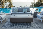 AMS Creations | Madison 60" Bundle Rectangular Natural Gas Outdoor Fire Pit Table | Light Gray Concrete GFRC | Smooth Texture or Surface | Electronic Ignition | Outside Backyard Fireplace