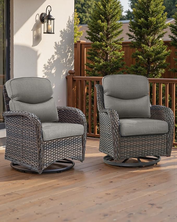 Pop 22x25/22x24 Outdoor Replacement Cushions - 1 Set High Back Deep Seat Patio Furniture Cushion for Wicker Dining Swivel Rocking Chairs Rattan Loveseat Couch Sectional Sofa - Grey/Smile