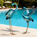 Garden Crane Statues for Outdoor Blue Heron Metal Birds Yard Art Ornaments for Backyard Pond Patio Porch Outside Decorations