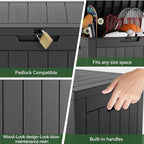 NUNU LAB 32 Gallon Resin Outdoor Storage Box 2 Pack Waterproof Deck Box for Patio Cushions, Garden Tools, Pool Accessories,Backyard Storage Bin,Black