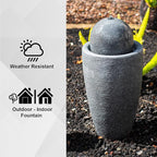 XBrand 25.98" H Round Stone Indoor/Outdoor Modern Stone Textured Sphere Water Fountain w/LED Lights, Ball Fountain Decor, Gray