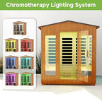 Springspa Outdoor Sauna 4 Person, Infrared Sauna for Home, Wooden Outdoor Saunas Room, 3400 Low EMF Far Infrared with Bluetooth, LCD Panel, 7 Color Chromotherapy Lamp, Reading Lamp