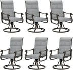 UDPATIO Patio Swivel Dining Chairs Set of 6, Outdoor Swivel Chairs High Back with All Weather Padded Textilene, Metal Rocking Frame for Lawn Garden Backyard, Grey White