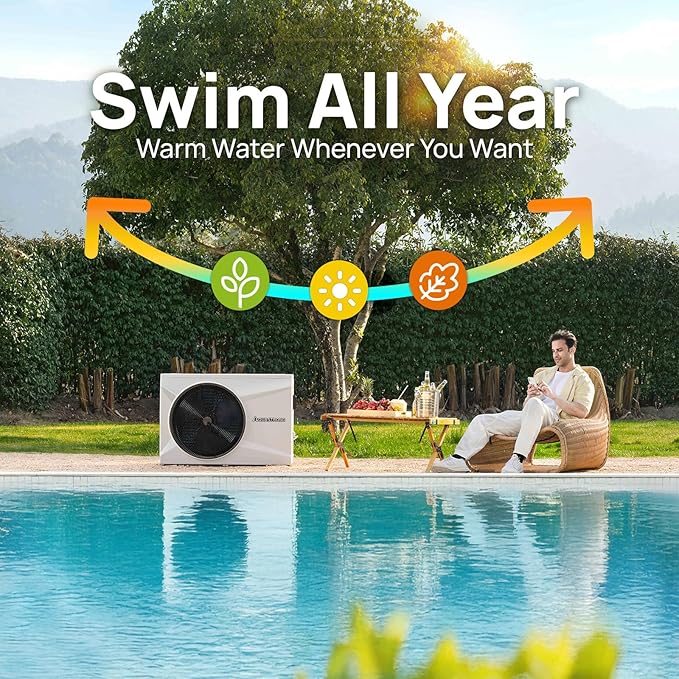 Aquastrong Inverter Swimming Pool Heat Pump, 22,000 BTU 7,000 Gallons Electric Pool Heater for Above Ground and Inground Pool, WiFi Capable Timer, Heating and Cooling Pool Heater 120V