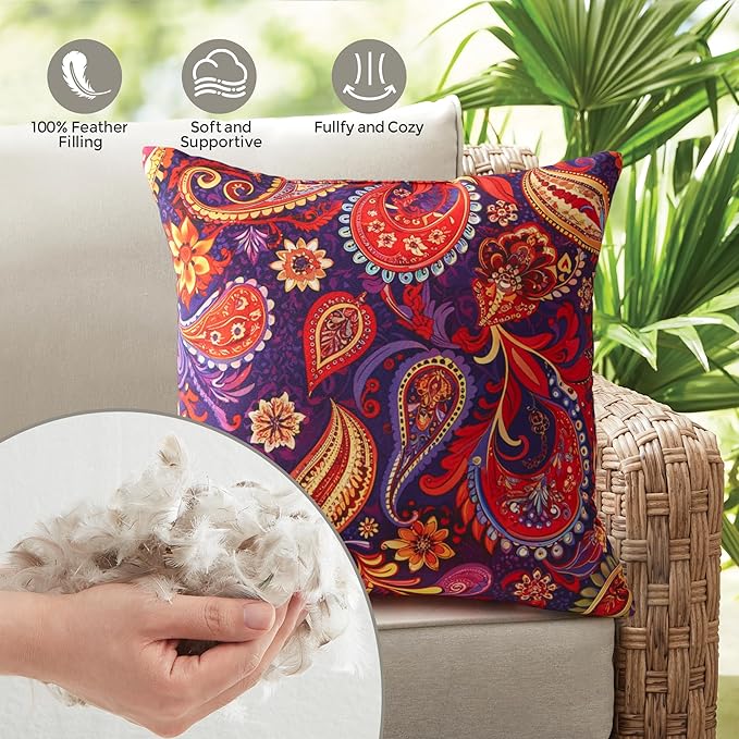 Outdoor Pillows Set of 2, 26''×26''Waterproof Throw Pillow for Patio Furniture, Feathers and Down Filled Outside Decorative Pillows Inserts for Garden, Porch Swing, Couch and Sofa