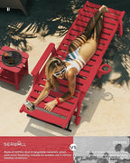 SERWALL Patio Chaise Lounge Chair, 78'' Long HDPE 5 Positions Adjustable Outdoor Lounger, Poly Lounge Chair with Rolling Wheels & Cup Holder for Pool, Bright Red