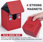 ZLCA Card Deck Box for Trading Cards with 2 Dividers, Card Storage Box Fits 100+ Single Sleeved Cards, PU Leather Strong Magnet Card Deck Case Holder for Magic Commander TCG CCG （Red,Emperor Dragon）