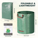 Reusable Yard Waste Bags, 72 Gallons Lawn and Leaf Bags Heavy Duty Garden Waste Bags with Reinforced Handles, 3 Pcs Foldable Leaf Collector Bag for Loading Garden Leaves, Trash - Green