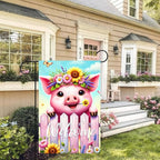 Spring Welcome Garden Flag 12x18 Inches Double Sided Cute Pig Yard Flags Colorful Floral Butterfly Sunflower Crown Fence for Outside Decor Home Farmhouse Holiday Summer Decorations