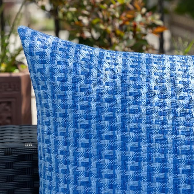 Kevin Textile Outdoor Waterproof Throw Pillow Covers Pack of 2 Farmhouse Decorative Cushion Covers for Garden Patio Tent Balcony Bench Couch Sofa 12x20 Inch, Blue