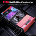 500W Power Inverter with LCD Screen Display, 2 AC Outlets, 36W Type-C Port, 5V/3A USB Port, 12V DC to 110V/120V AC Inverter for Truck, Home, Vehicles, Laptop, Trip