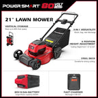 PowerSmart 80V 21in Push Cordless Lawn Mower, Brushless Battery Lawn Mower with 6.0Ah Battery and Charger (PS76821)